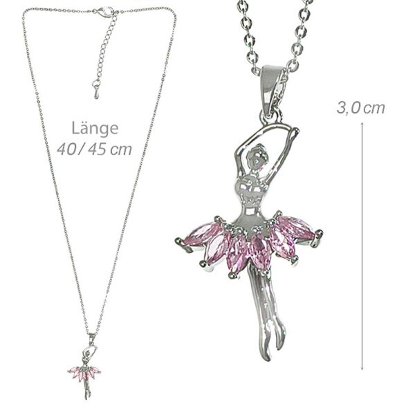 DV-Kette mit Anhänger „Ballerina Sprung“, Edelstahl mit Strass