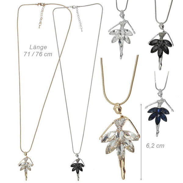 DV-Kette lang mit Anhänger „Tanz-Elfe“, Edelstahl mit Strass